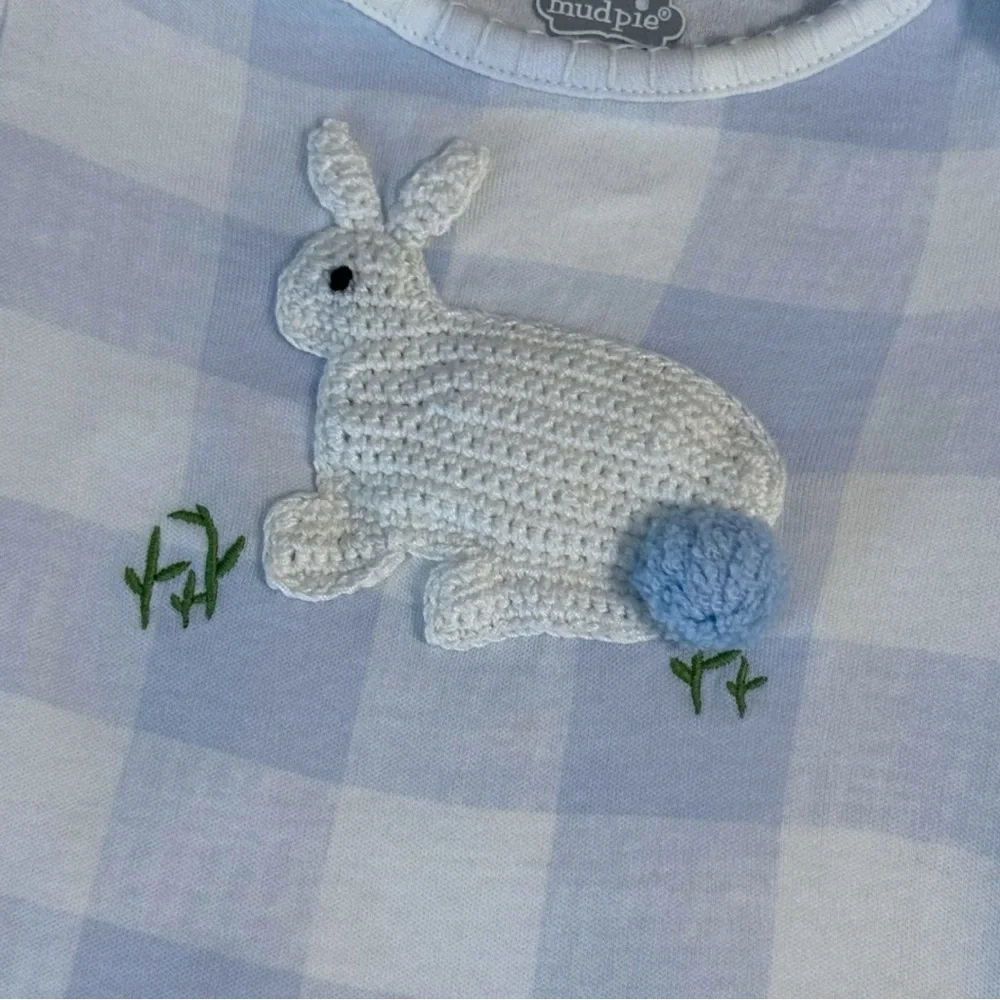 Mud Pie French Knot Bunny Convertible Gown 0–3M Blue Gingham Baby Easter Outfit